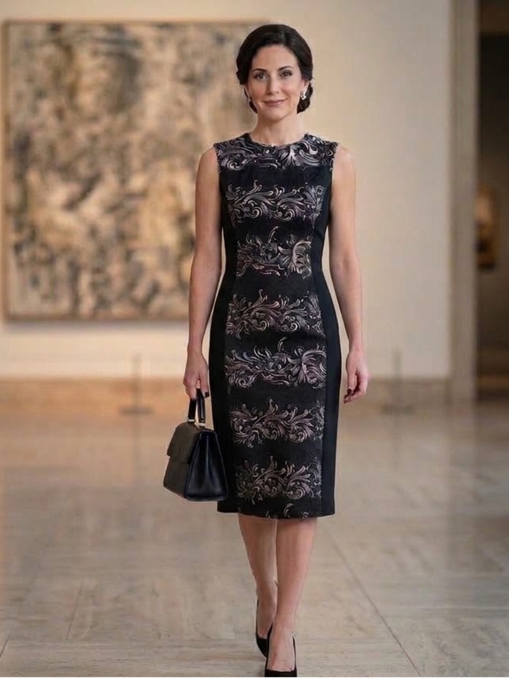 H&M Black & Rose Gold Jacquard Sheath Dress